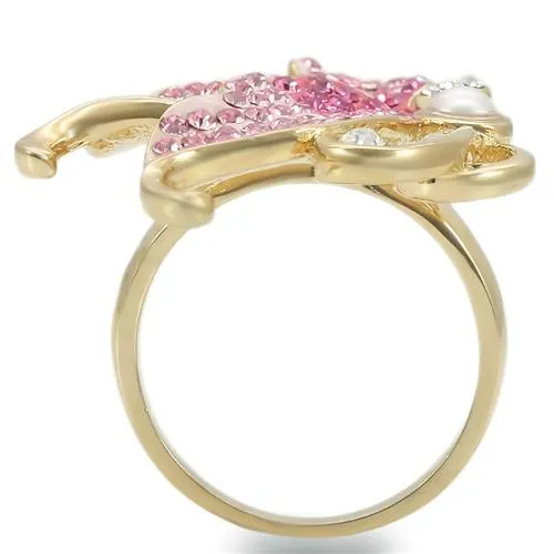 Gold Brass Ring with Top Grade Crystal in Multi Color for Women Style 0W289