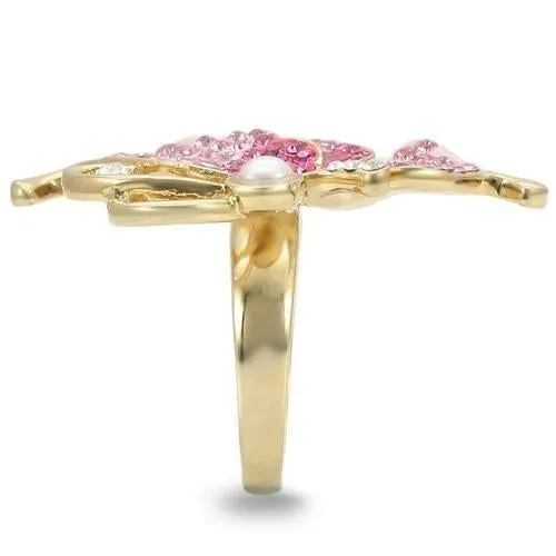 Gold Brass Ring with Top Grade Crystal in Multi Color for Women Style 0W289