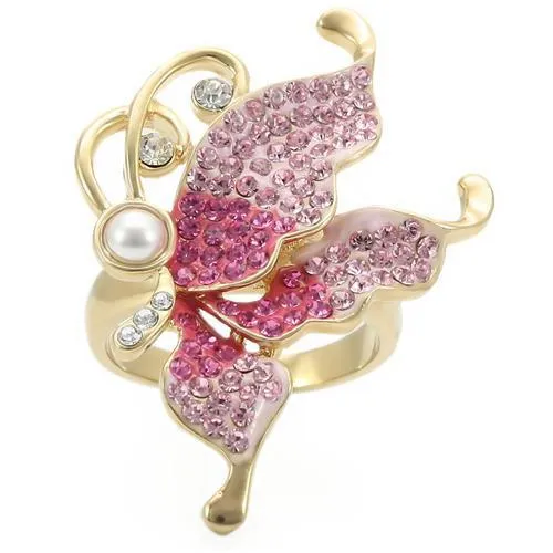 Gold Brass Ring with Top Grade Crystal in Multi Color for Women Style 0W289
