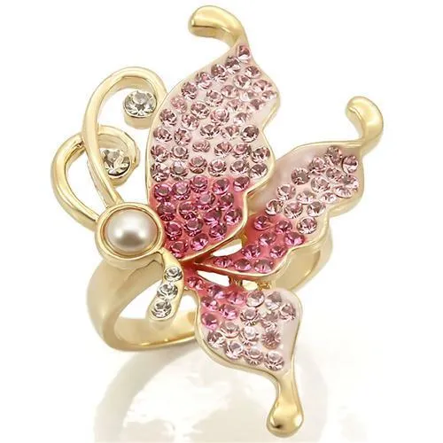 Gold Brass Ring with Top Grade Crystal in Multi Color for Women Style 0W289