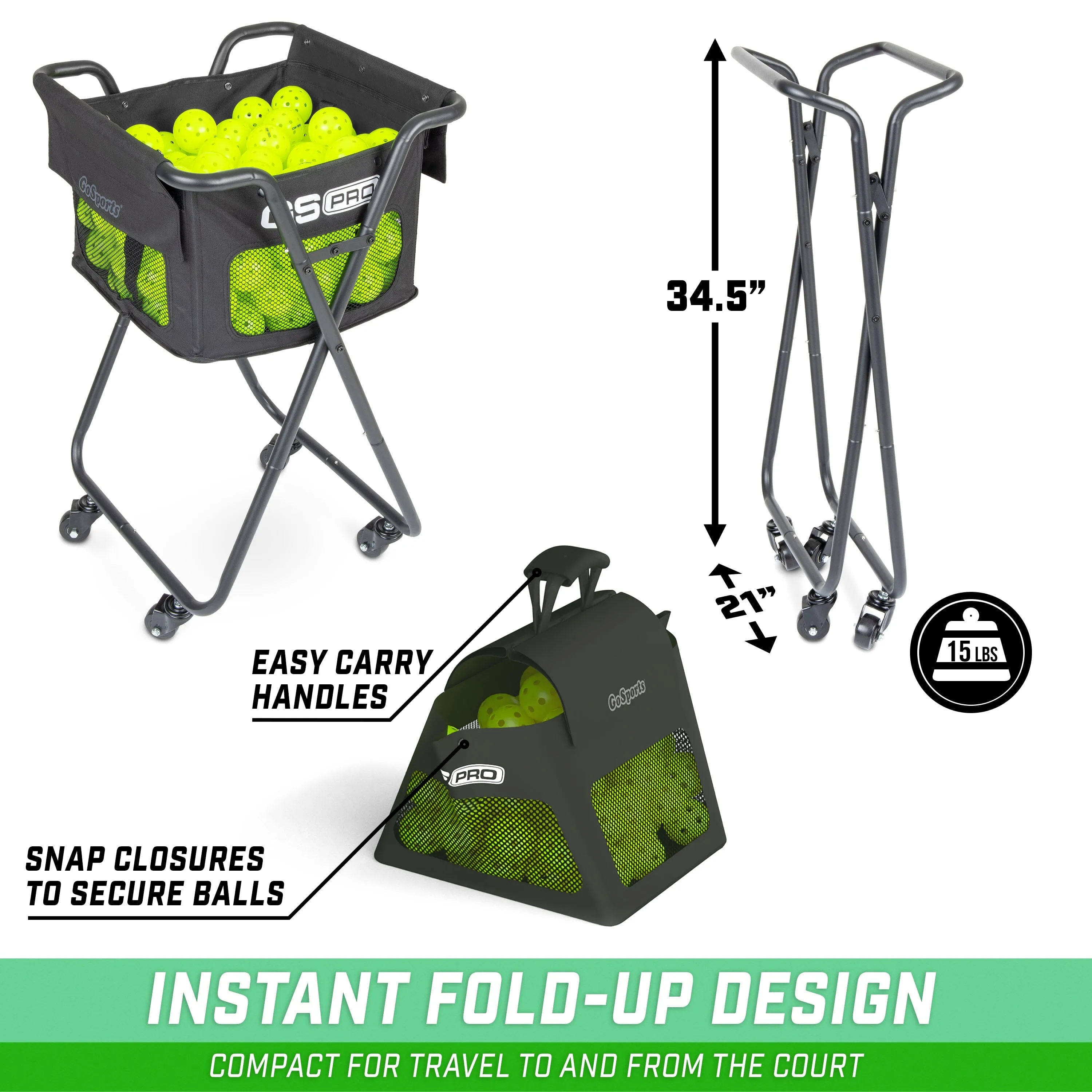 GoSports Ball Caddy with Wheels - Portable Cart holds 140 Pickleballs or 175 Tennis Balls