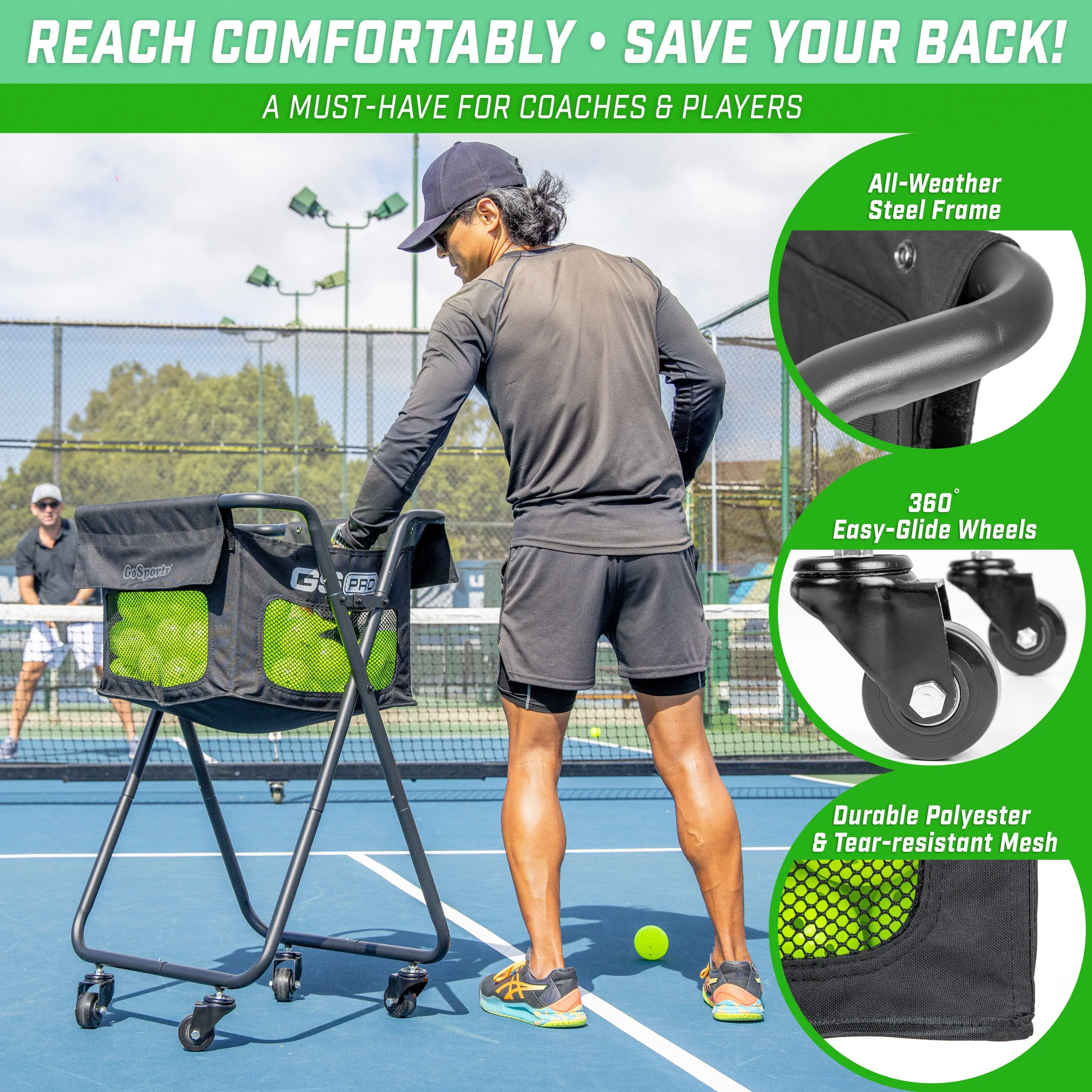GoSports Ball Caddy with Wheels - Portable Cart holds 140 Pickleballs or 175 Tennis Balls