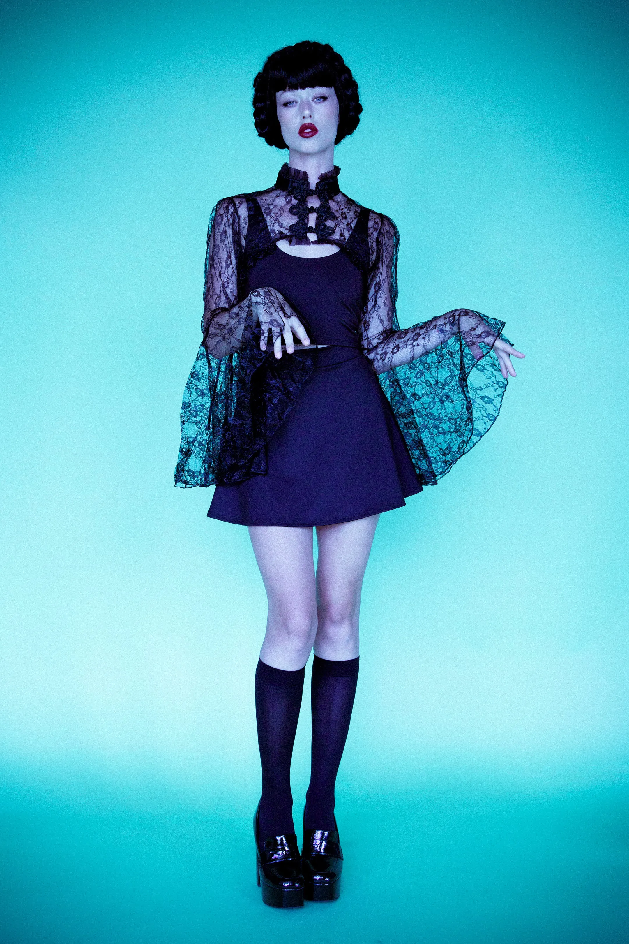 Gothic Black Lace Shrug with Bell Sleeves