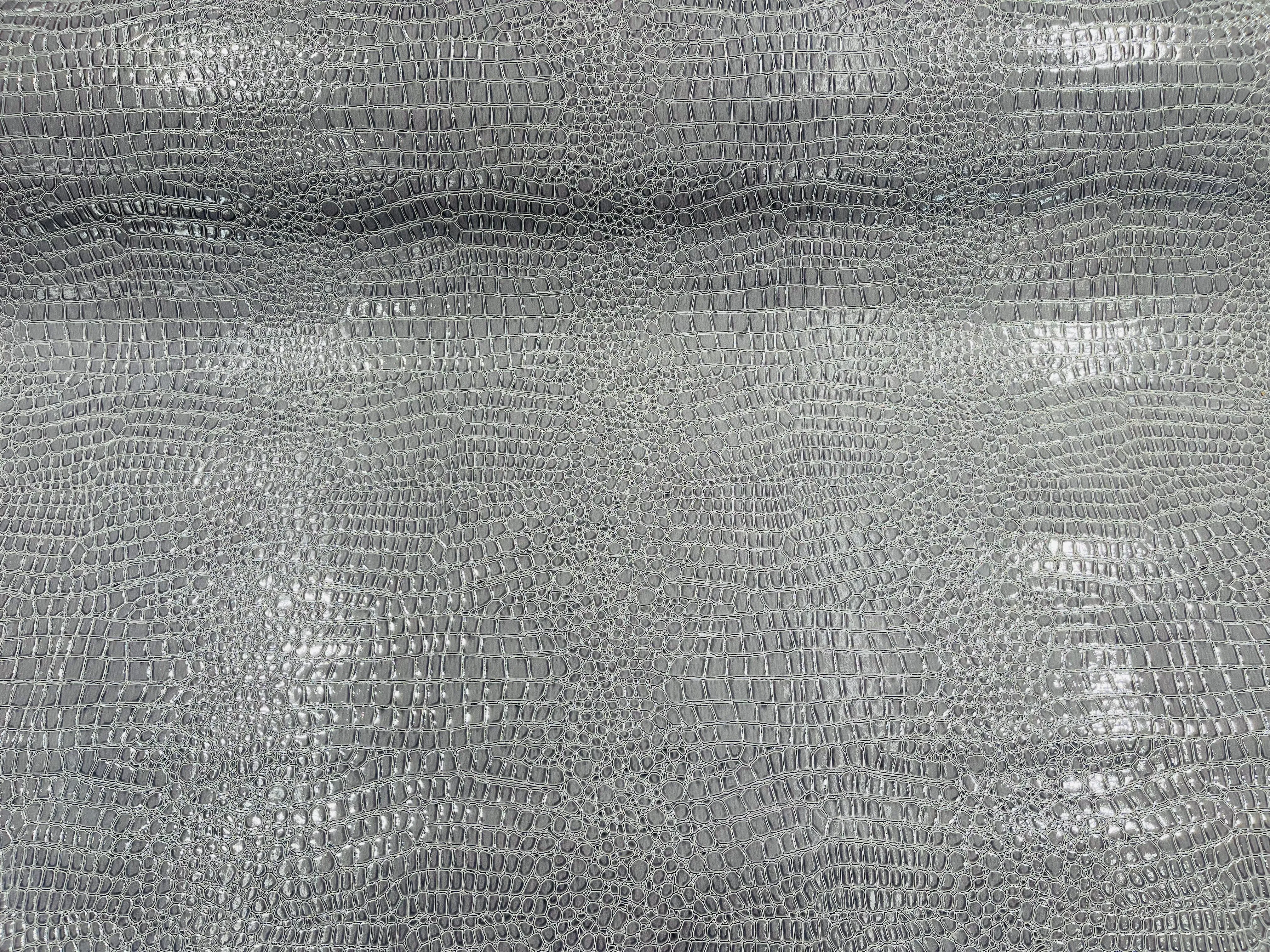 Gray Faux Crocodile Vinyl Embossed 3D Scales-Faux Leather-Sold By Yard