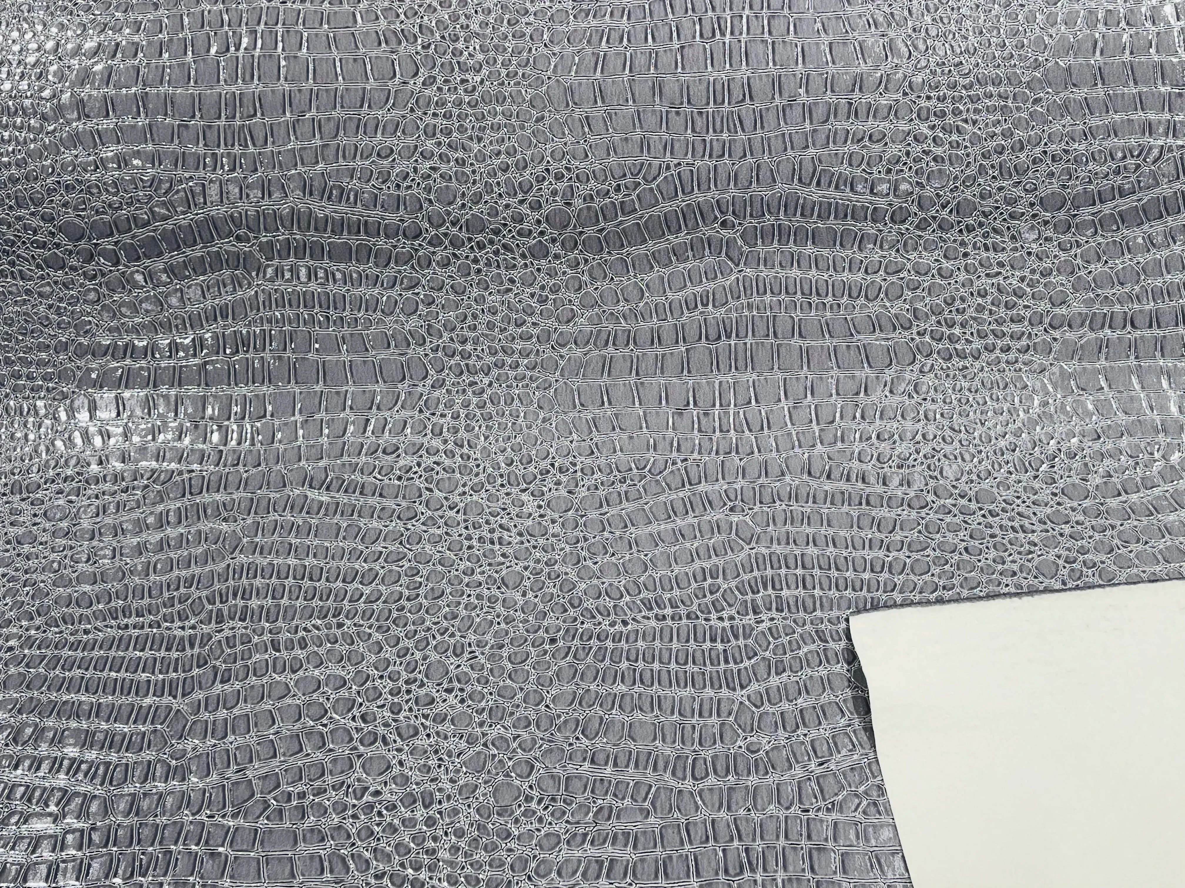 Gray Faux Crocodile Vinyl Embossed 3D Scales-Faux Leather-Sold By Yard
