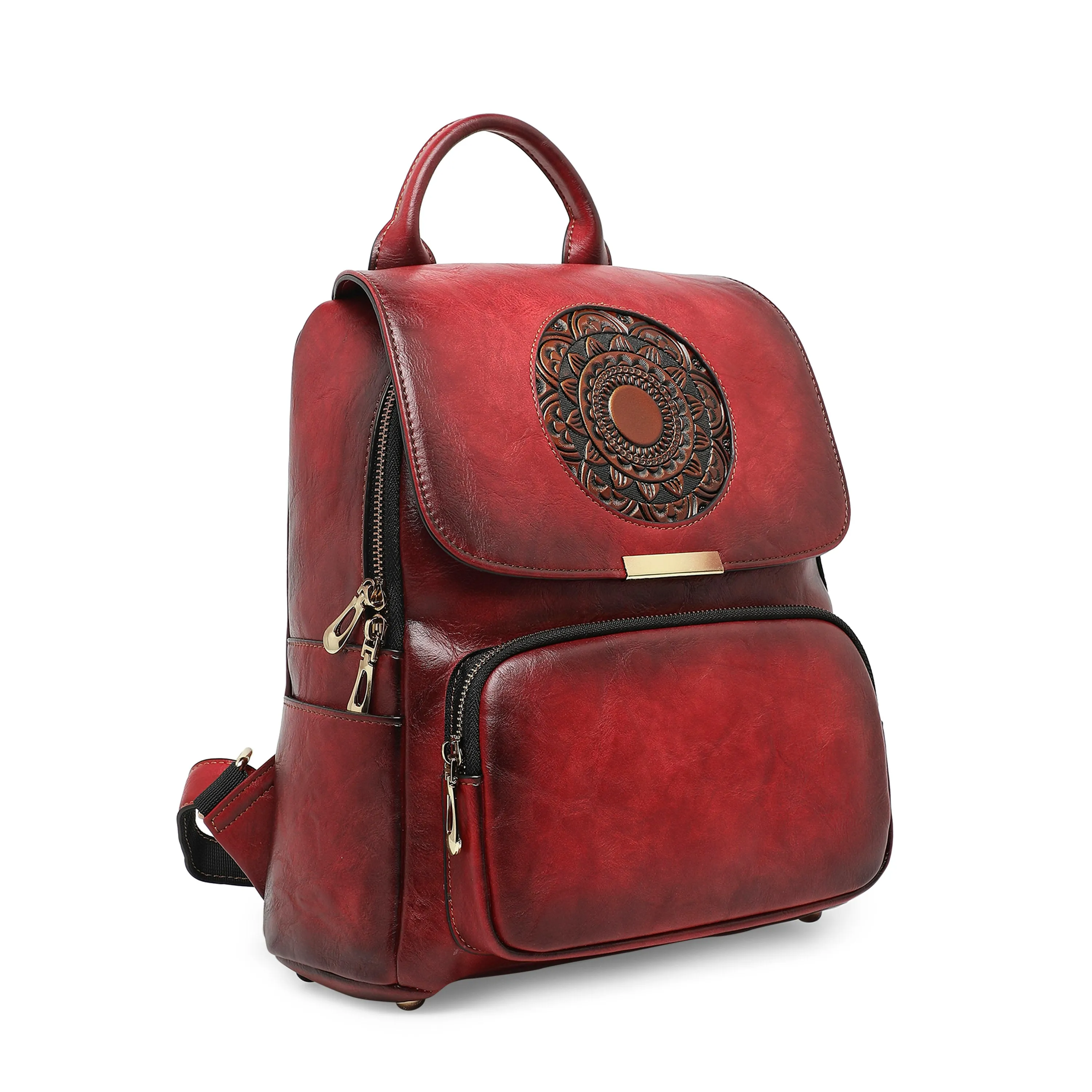 Halo Women's Genuine Leather Backpack - Crimson Red