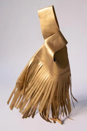 Harpers Italian Leather tasseled Knot Pouch in Old Gold