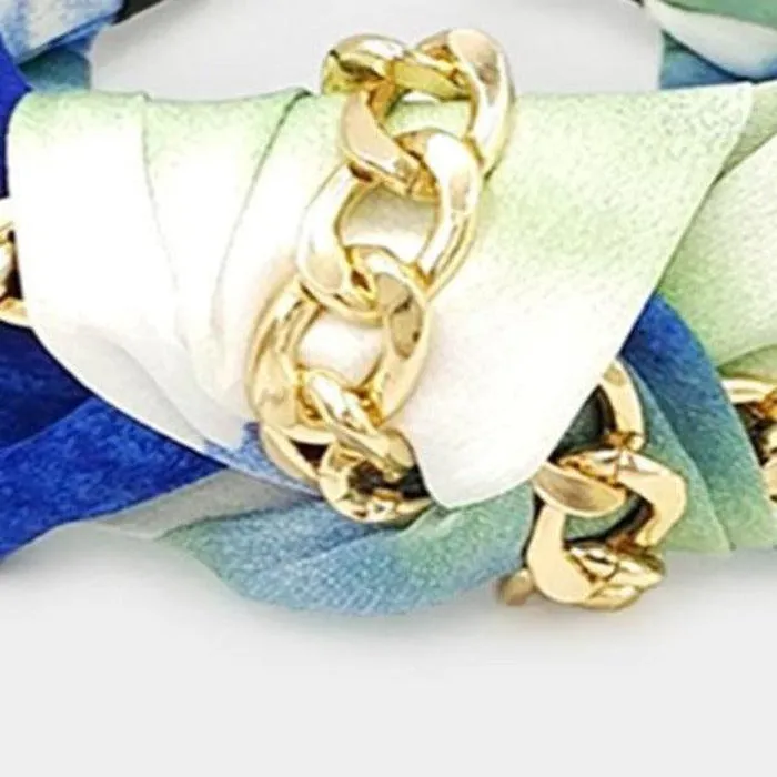 Headband Metal Chain Blue Tie Dye Burnout Knot
