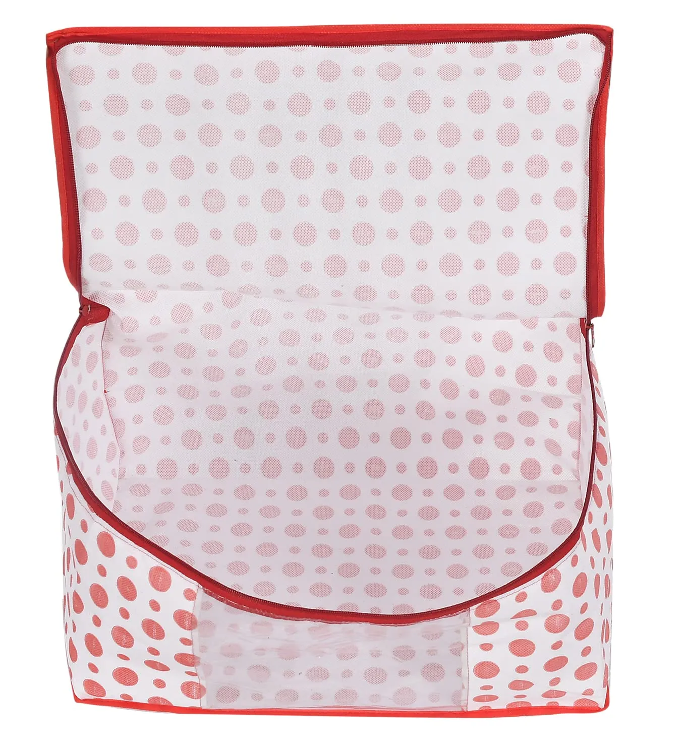 Heart Home Dot Printed Non-Woven Saree Cover, Cloth Organizer, Wardrobe Organiser With Tranasparent Window- Pack of 12 (Pink)-46HH0490