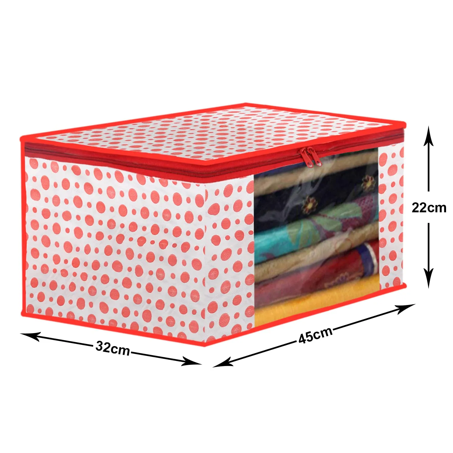 Heart Home Dot Printed Non-Woven Saree Cover, Cloth Organizer, Wardrobe Organiser With Tranasparent Window- Pack of 12 (Pink)-46HH0490