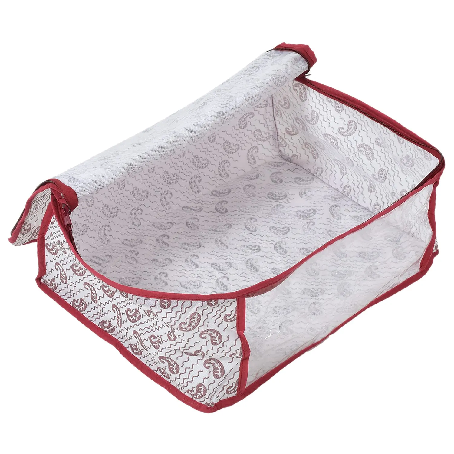 Heart Home Paisley Design Non-woven Foldable Saree Cover/Clothes Storage Bag/Wardrobe Organizer With Transparent Window- Pack of 6 (White)-44HH0347