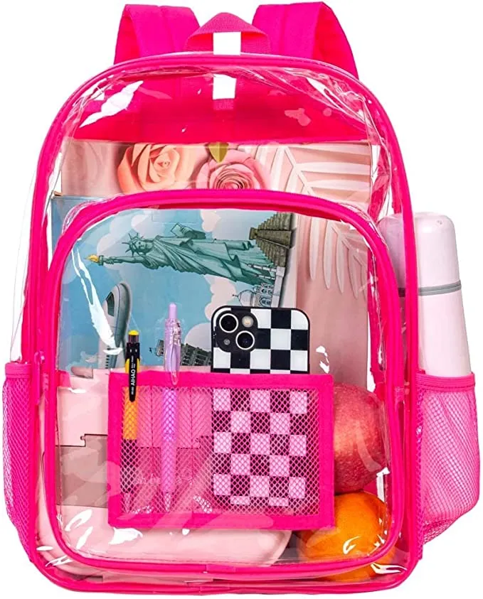 Heavy Duty Red See Through Clear Trendy Backpack