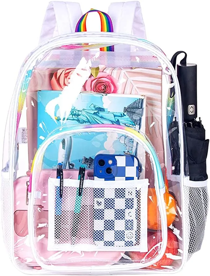 Heavy Duty Red See Through Clear Trendy Backpack