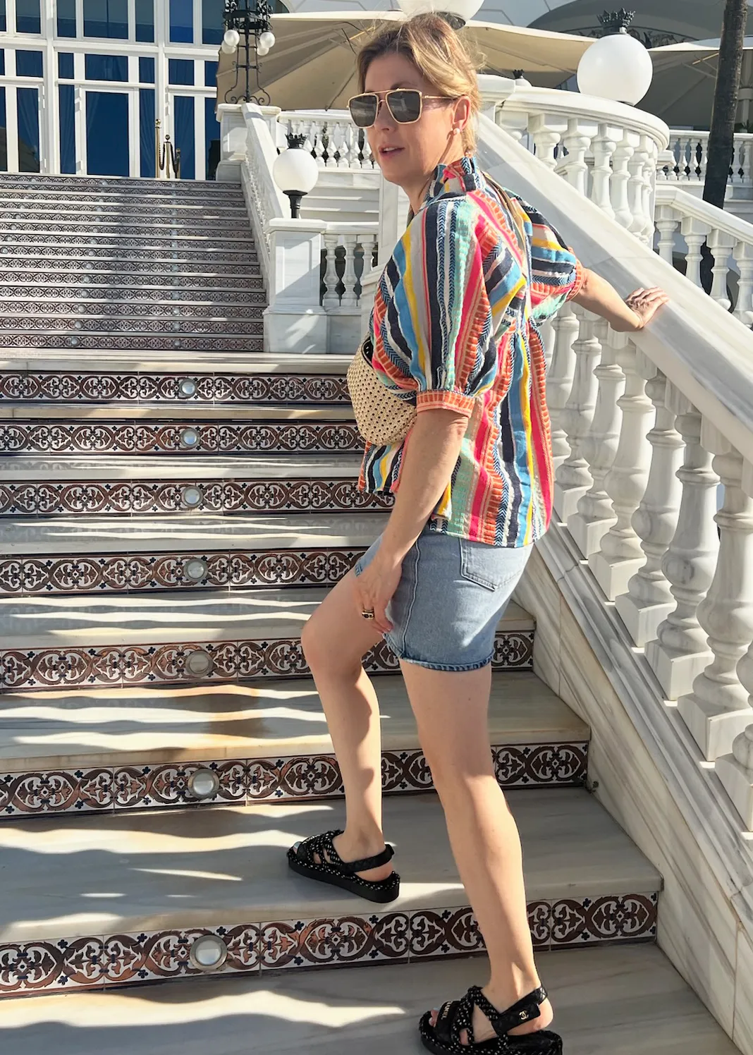 High Neck Top - Summer Stripe