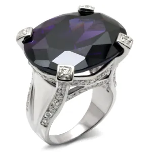 High-Polished 925 Sterling Silver Ring with AAA Grade CZ in Amethyst for Women Style 32926