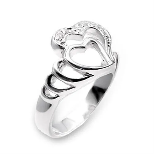 High-Polished 925 Sterling Silver Ring with AAA Grade CZ in Clear for Women Style 6X214