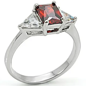 High-Polished 925 Sterling Silver Ring with AAA Grade CZ in Garnet for Women Style 6X069