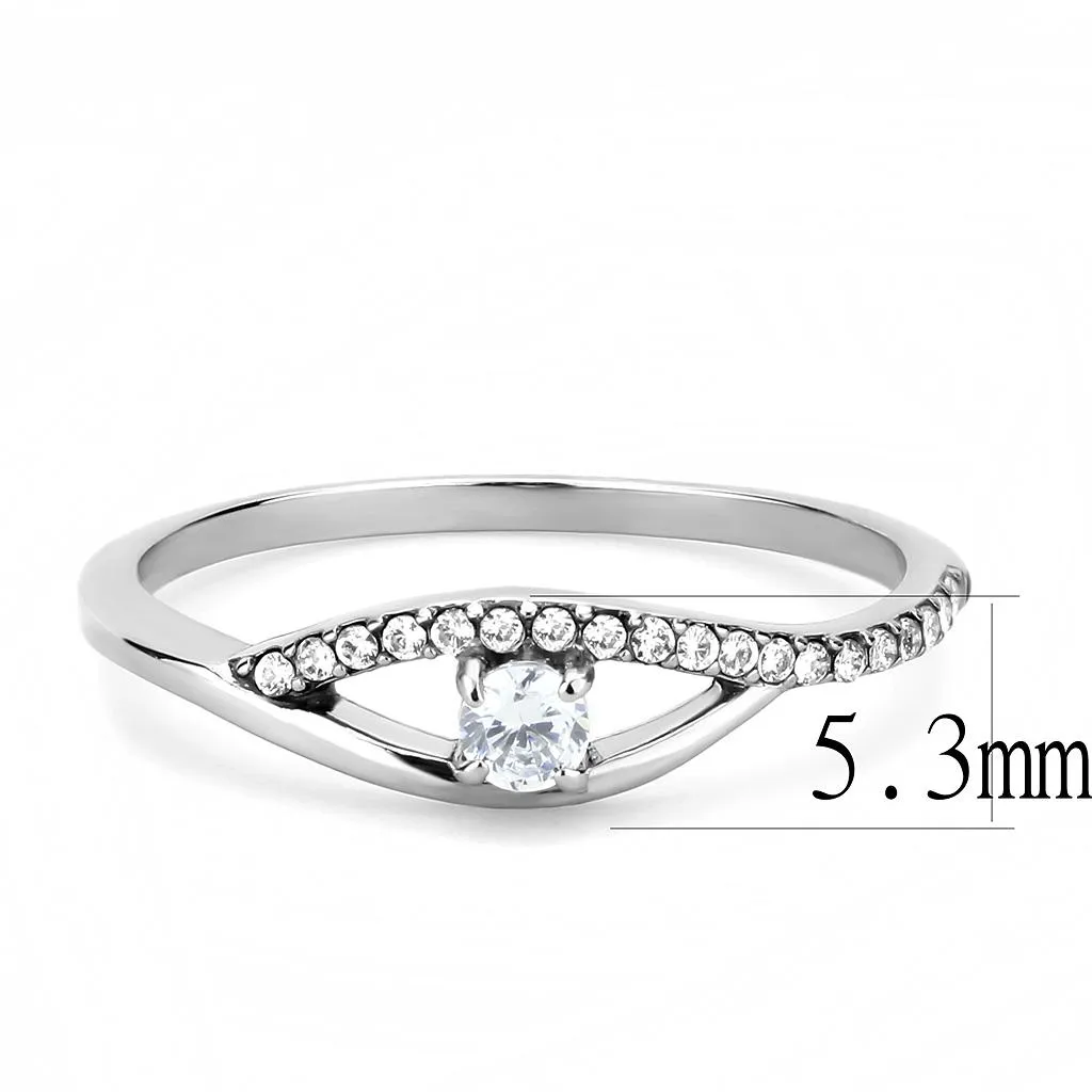 High polished (no plating) Stainless Steel Ring with AAA Grade CZ in Clear for Women Style DA108