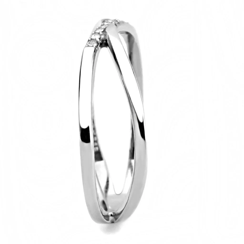 High polished (no plating) Stainless Steel Ring with AAA Grade CZ in Clear for Women Style DA158