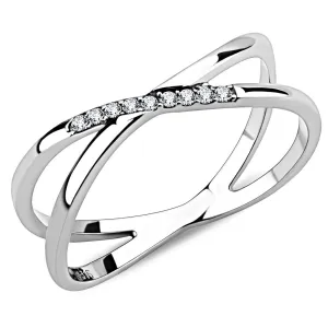 High polished (no plating) Stainless Steel Ring with AAA Grade CZ in Clear for Women Style DA158