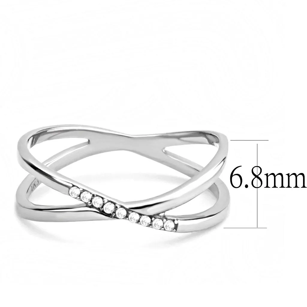 High polished (no plating) Stainless Steel Ring with AAA Grade CZ in Clear for Women Style DA158