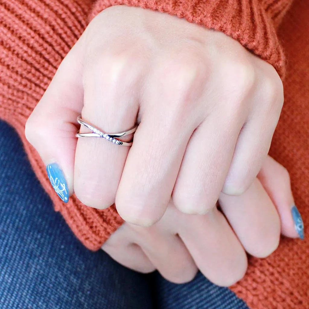 High polished (no plating) Stainless Steel Ring with AAA Grade CZ in Clear for Women Style DA158