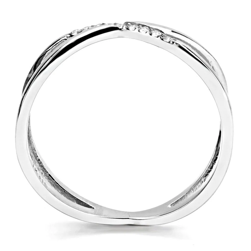 High polished (no plating) Stainless Steel Ring with AAA Grade CZ in Clear for Women Style DA158