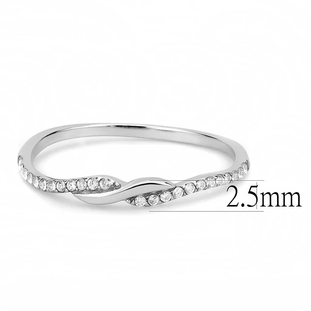 High polished (no plating) Stainless Steel Ring with AAA Grade CZ in Clear for Women Style DA263