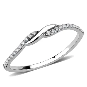 High polished (no plating) Stainless Steel Ring with AAA Grade CZ in Clear for Women Style DA263