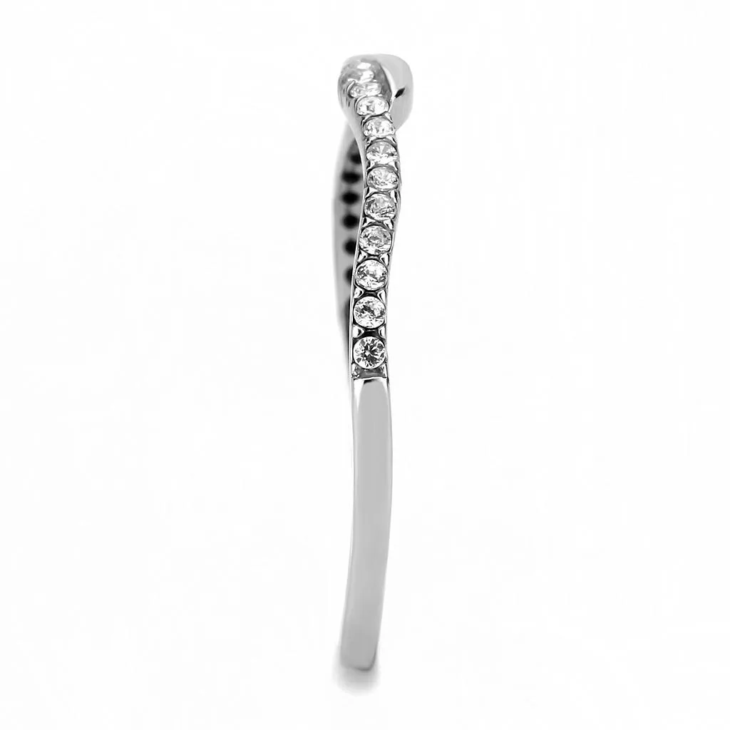 High polished (no plating) Stainless Steel Ring with AAA Grade CZ in Clear for Women Style DA263