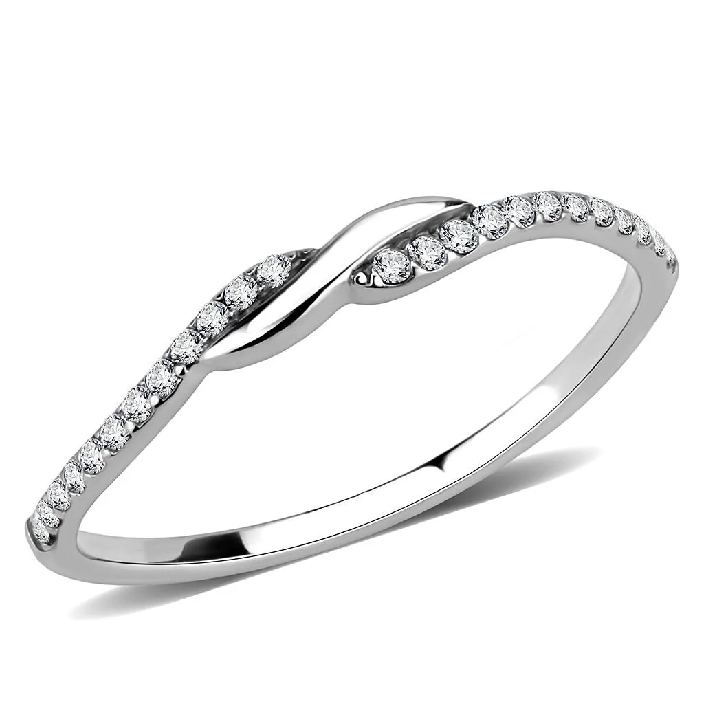 High polished (no plating) Stainless Steel Ring with AAA Grade CZ in Clear for Women Style DA263