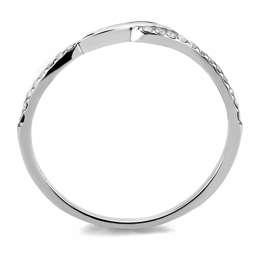 High polished (no plating) Stainless Steel Ring with AAA Grade CZ in Clear for Women Style DA263