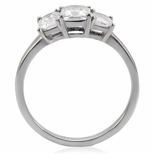 High polished (no plating) Stainless Steel Ring with AAA Grade CZ in Clear for Women Style TK058