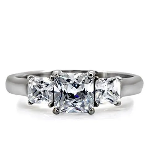 High polished (no plating) Stainless Steel Ring with AAA Grade CZ in Clear for Women Style TK058