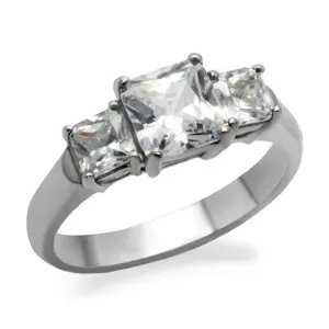 High polished (no plating) Stainless Steel Ring with AAA Grade CZ in Clear for Women Style TK058