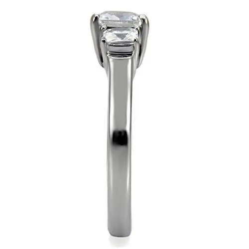 High polished (no plating) Stainless Steel Ring with AAA Grade CZ in Clear for Women Style TK058