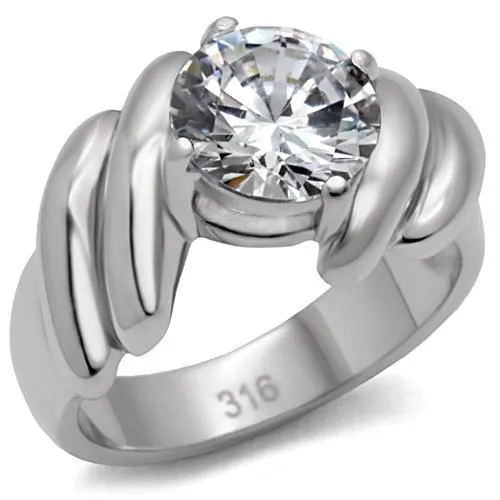 High polished (no plating) Stainless Steel Ring with AAA Grade CZ in Clear for Women Style TK060