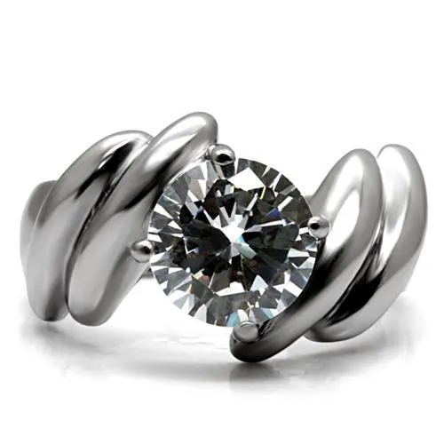 High polished (no plating) Stainless Steel Ring with AAA Grade CZ in Clear for Women Style TK060
