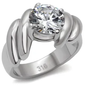 High polished (no plating) Stainless Steel Ring with AAA Grade CZ in Clear for Women Style TK060