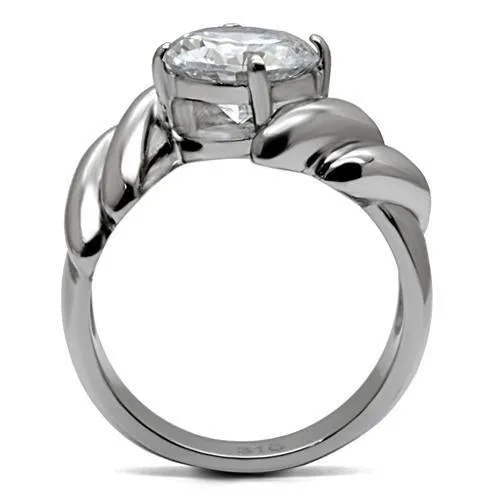 High polished (no plating) Stainless Steel Ring with AAA Grade CZ in Clear for Women Style TK060