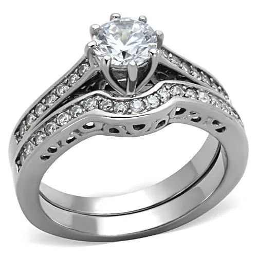 High polished (no plating) Stainless Steel Ring with AAA Grade CZ in Clear for Women Style TK1330