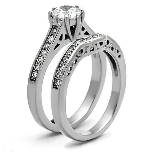 High polished (no plating) Stainless Steel Ring with AAA Grade CZ in Clear for Women Style TK1330