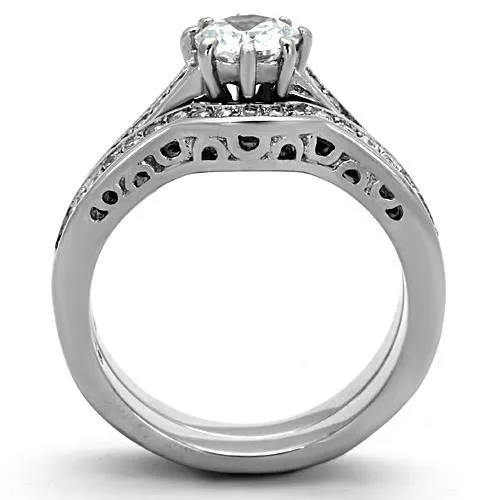 High polished (no plating) Stainless Steel Ring with AAA Grade CZ in Clear for Women Style TK1330