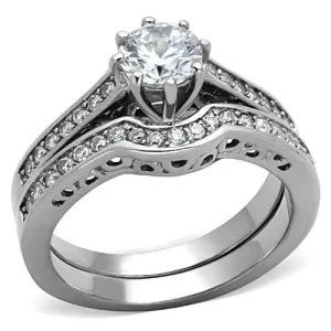 High polished (no plating) Stainless Steel Ring with AAA Grade CZ in Clear for Women Style TK1330