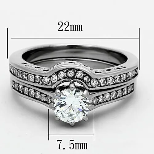 High polished (no plating) Stainless Steel Ring with AAA Grade CZ in Clear for Women Style TK1330