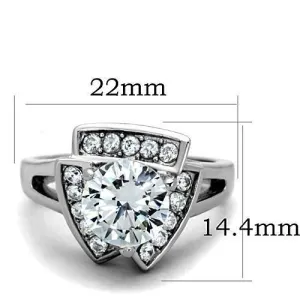 High polished (no plating) Stainless Steel Ring with AAA Grade CZ in Clear for Women Style TK1528