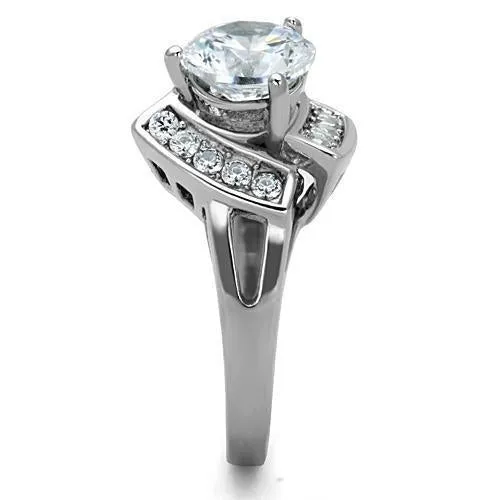 High polished (no plating) Stainless Steel Ring with AAA Grade CZ in Clear for Women Style TK1528