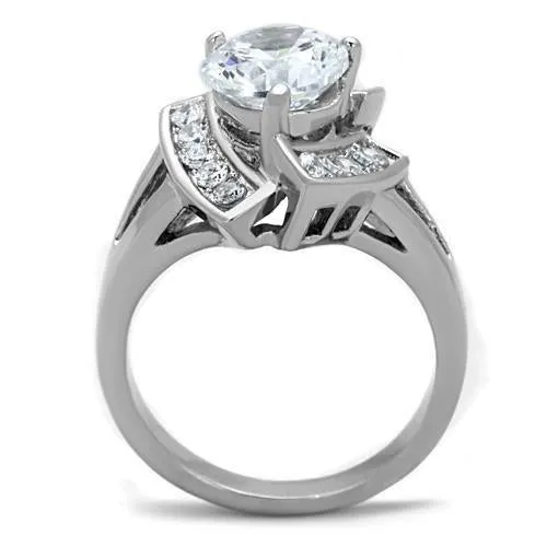 High polished (no plating) Stainless Steel Ring with AAA Grade CZ in Clear for Women Style TK1528