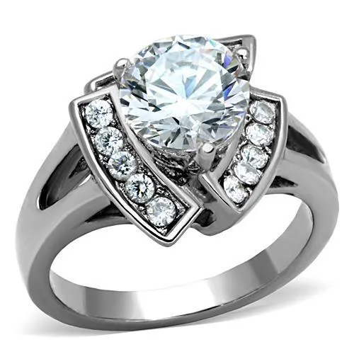 High polished (no plating) Stainless Steel Ring with AAA Grade CZ in Clear for Women Style TK1528