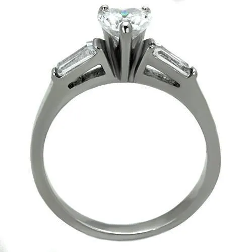 High polished (no plating) Stainless Steel Ring with AAA Grade CZ in Clear for Women Style TK1541